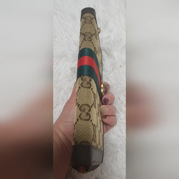 Beige and Brown zip Wallet with Red and Green Stripe - Picture 6 of 8